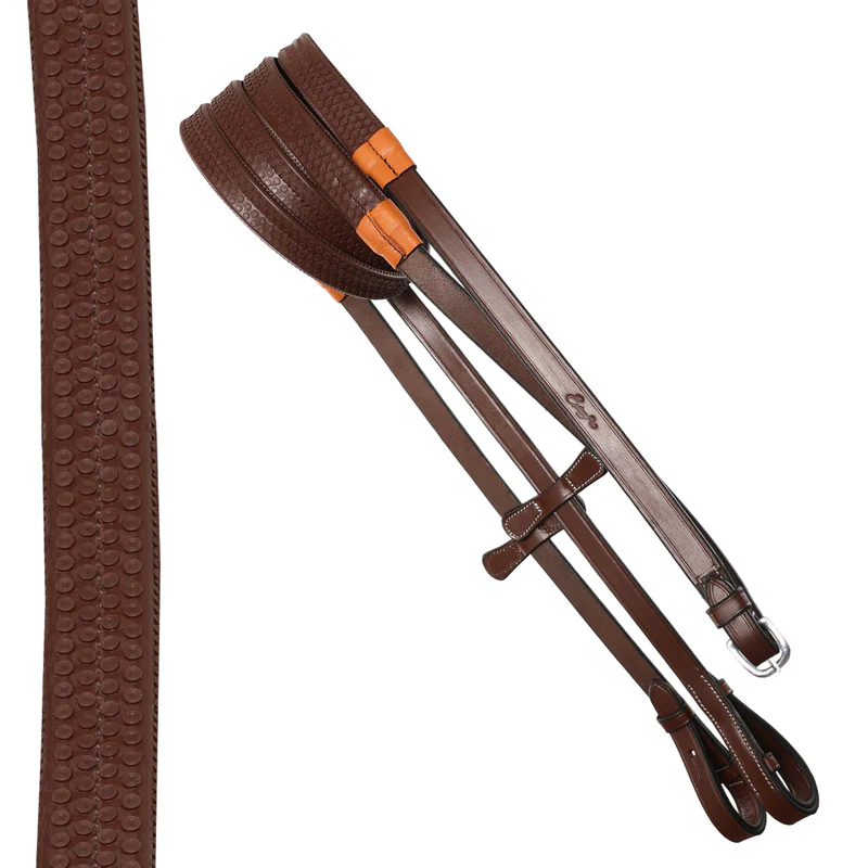 Rubber Reins with Leaf Style Martingale Stoppers