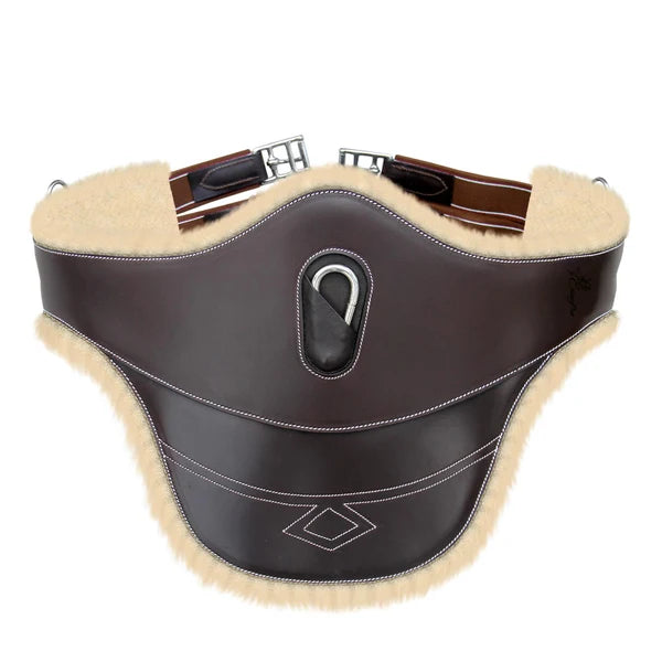 Thick Lined Fancy Belly Guard Girth with Sheepskin Padding and Snap Hook - Matching Elastic