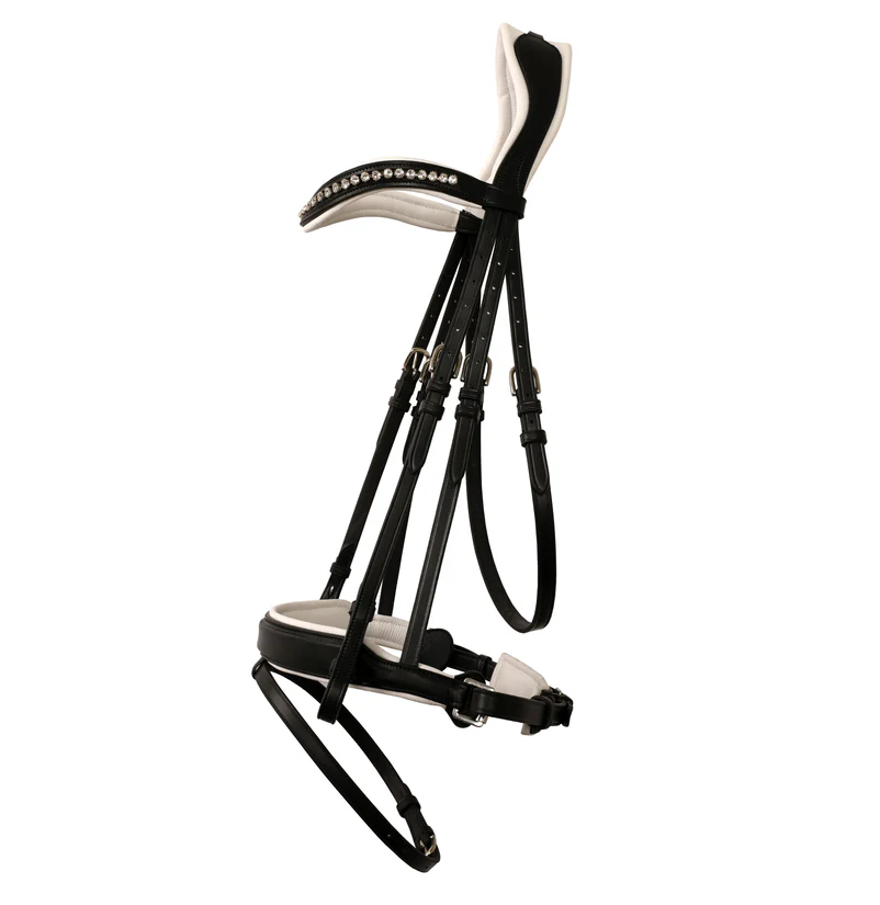 Dressage Anti-Pressure Raised Comfort White Padded Clear Bling Bridle