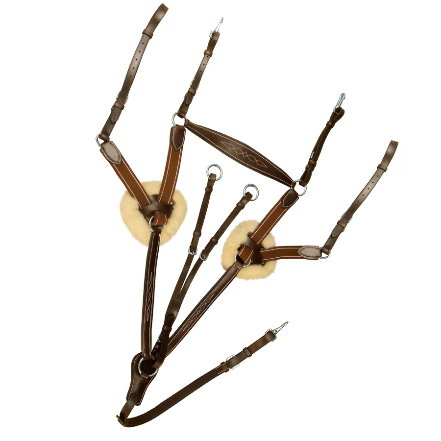 5 Point Breastplate with Running Attachment and Sheepskin Fur Padding - Matching Elastic