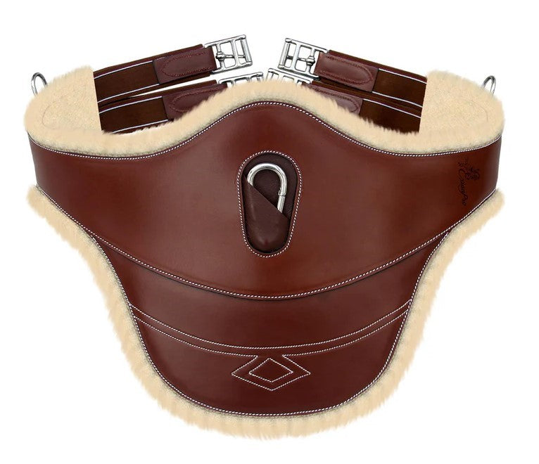 Thick Lined Fancy Belly Guard Girth with Sheepskin Padding and Snap Hook - Matching Elastic