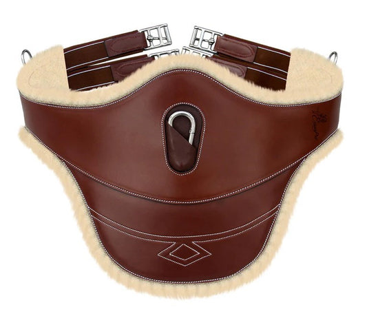 Thick Lined Fancy Belly Guard Girth with Sheepskin Padding and Snap Hook - Matching Elastic
