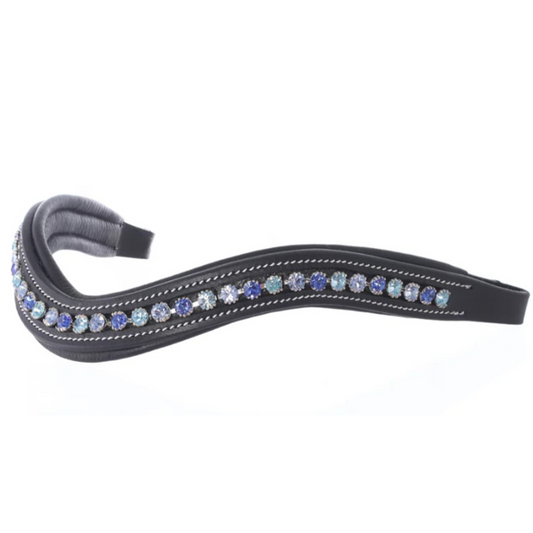Elegant Deep Curved Soft Padded Sapphire, Aqua Marine, Light Sapphire Colored Crystal Browband
