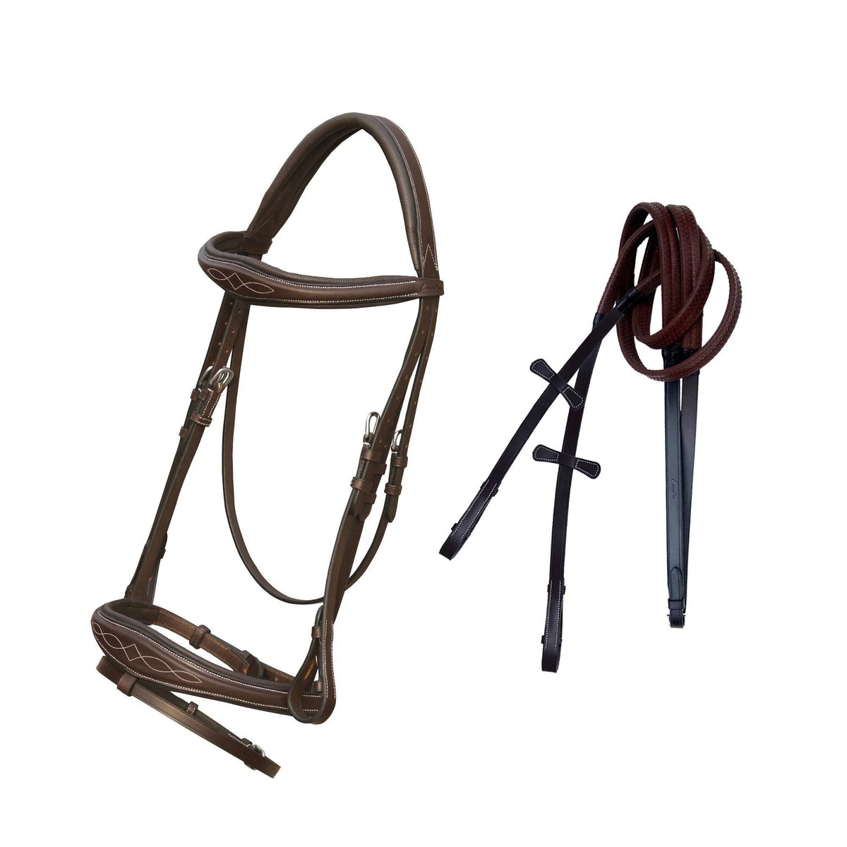 Anatomic Bridle with Ergonomic Crown Piece, Soft Padding Snaffle Noseband and Rubber Reins